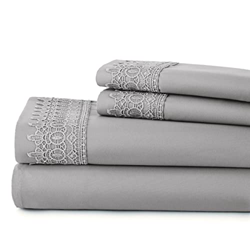 Full, Steel Gray : Southshore Fine Linens® 4-Piece 21 Inch Deep Pocket Sheet Set with Beautiful Lace - Steel Gray - Full