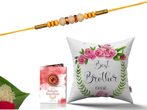 Pillow Rakhi for Brother with Gift - Rakhi with Rakhi Cushion with Filler Greeting Card- Rakhi for Brother, Gifts for Brother, Gifts for Rakhi, Gifts for Rakshabandhan Rakhi Gifts-CH-BRO-37-PA