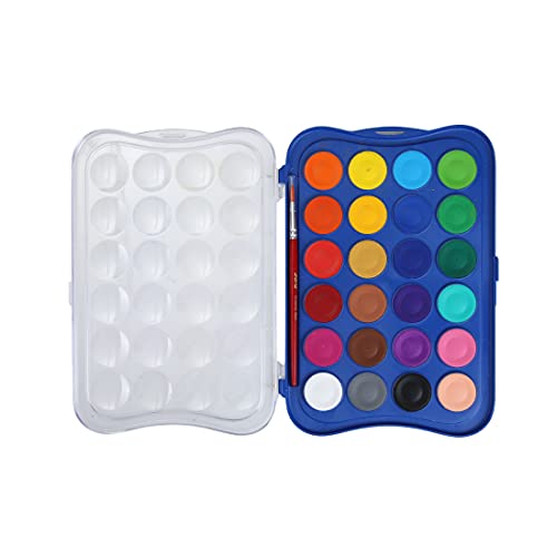 Doms 24 Shades 30mm Water Colour Cakes | Easy To Use Palette Lid | Organic Rich Colour Pigments | Free Brush Inside | Non-Toxic & Safe For Kids | Pack of 1