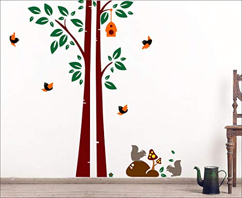 Squirrel and Bird Home Self Adhesive VinylWaterproof Decorative Wall Stickers for Hall, Bedroom, Kitchen and Furniture