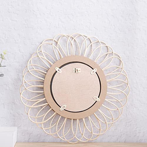 CALANDIS® Rattan Round Makeup Mirror Bathroom Wall Hanging Mirror Art Bedroom Decors Inner Dia 17cm