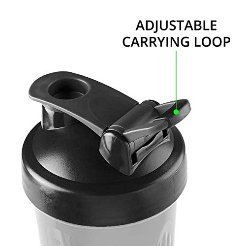 AWARANSIA 600ml Protein Shaker Bottle for Protein Mix with Storage Compartment and Stainless Steel Blender Ball for Pre/Post Workout Drinks, Gym, Cycling (Set of 2)