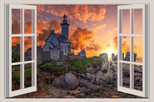 JVERF - JZZA21281 France Lighthouses Sunrises and Sunsets Stones| Self-Adhesive Open Window Wall Sticker