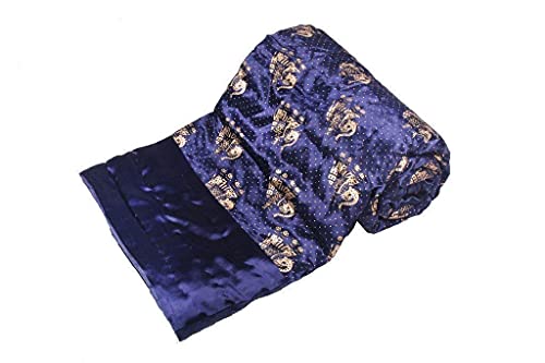 fashhub Silk Double Bed Jaipuri Razai Quilt Light Weight - Abstract, Blue- All Seasons Comfort Quilt(Blue Hathi Print)