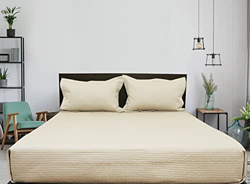 Mark Home Quilted Bed Cover Khaki 100% Organic Cotton Sateen Fabric 400 TC with 150 GSM Wading Between The Fabric