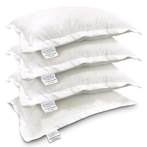 Sleepsia Hotel Pillows for Sleeping - Ultra Soft Bed Four Pillows for Side, Front and Back Sleepers (White, 4 Piece) 60.96LX40.64WX12.7H (Set of 4) - Microfiber Bed Pillows