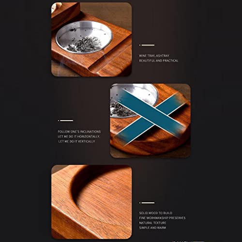 MERISHOPP™ 2 in 1 Wooden Cigar Ashtray Holder Tray Gifts for Office Boyfriend Husband Round