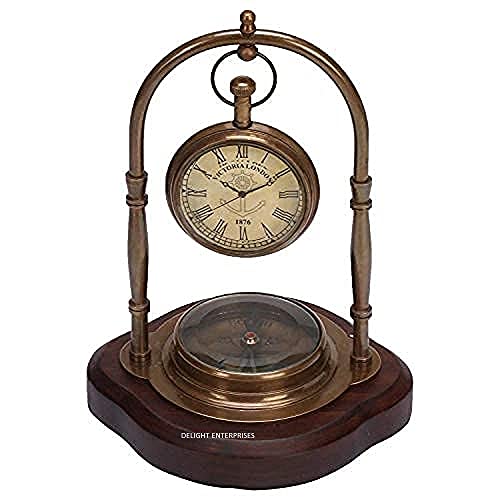 Delight Enterprises Brass Table Clock with Compass for Home,Office,School