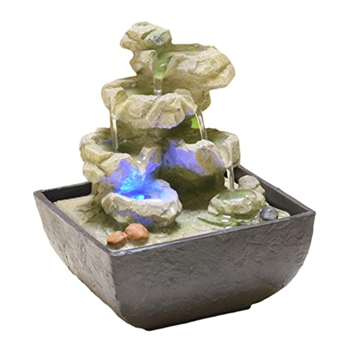 SAZ DEKOR Desktop Fountain 4 Tiers Meditation Illuminated Water Fountains with Lights