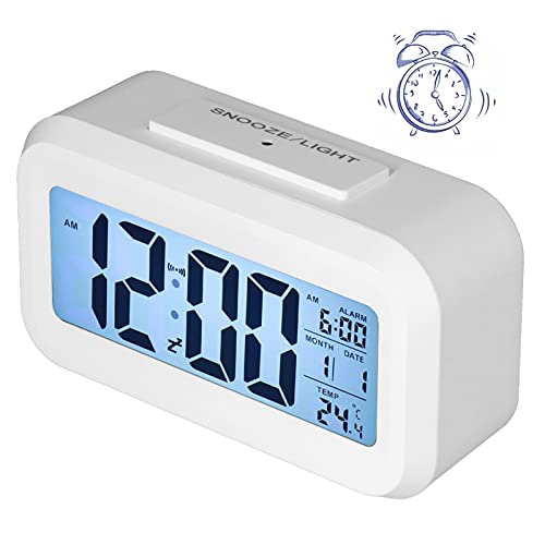 Office Desk Decor, LCD Screen Display ABS High Sensitivity Modern Clock for Office for Home(White)