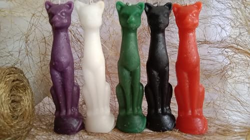 THE REMEDIAL STORE Cat Figure Spell Candle | Ritual Candle | Wicca Spells Candle | Great for Halloween, Birthdays Combo (Pack of 5, Purple, White, Red, Green & Black)