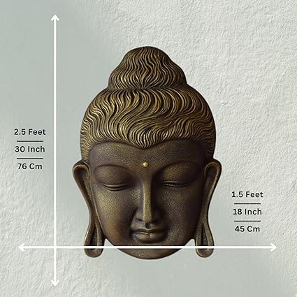 Shawshank 2.5 Feet Curly Buddha Head Wall Hanging Mural Showpiece for Home Entrance Decor, Office, Study Room -Idol Statue Buddha face Wall Mount/Buddha Curly Hair Face Wall Hanging