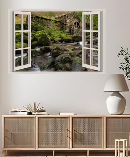 JVERF - JZZA28932 Stones England Cumbria Borrowdale Valley Moss| Self-Adhesive Open Window Wall Sticker