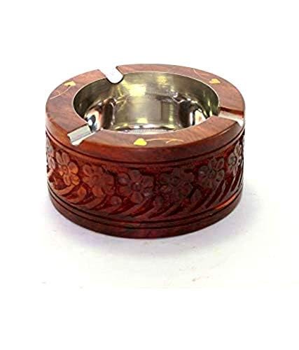 WOODSPIRATION-India Handmade Wooden Round Shaped Home and Office Ashtray for Cigar and Cigarettes 1pc (10x10X3 cm) Diwali Gift