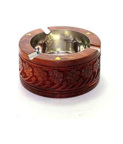 Eversky 01 Handicraftndia Handmade Wooden Round Shaped Home and Office Ashtray for Cigar and Cigarettes 1pc (10x10X3 cm) Diwali Gift