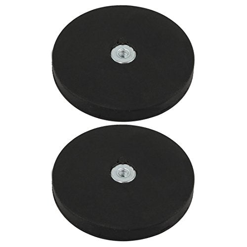 Ubervia® 2Pcs 44LB 66mm Dia Round Base Rubber Coat Magnet w M6 Female Thread - SN: dab da7 eb9 7f7 0bc