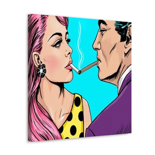 GADGETS WRAP Canvas Gallery Wrap Framed for Home Office Studio Living Room Decoration (10x10inch) - Pop Art Smoking Couple Cnv Wall Art