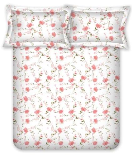 Bombay Dyeing King Size Cotton Bedsheet, 164 TC, Size:274 x 274 cm, Floral Print, Pink 2