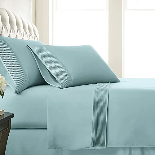 Twin, Sky Blue : Southshore Fine Linens - 3 Piece - Extra Deep Pocket Pleated Sheet Set, Twin, Sky Blue