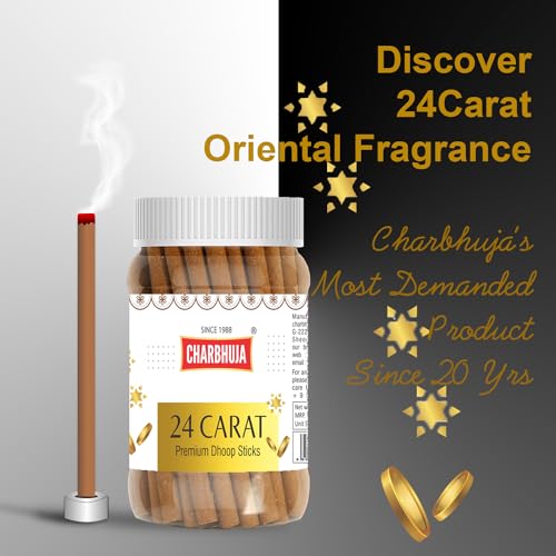 CHARBHUJA Fragrant Dry Dhoop Sticks (6 * 100g=354 Sticks) Charcoal Free Stick for Home & Office Fragrance, Pooja, Hawan, Uplift Mood (Kesar Kasturi, 24 Carat, Pineapple, Rajnigandha, Rose, Ketaki)