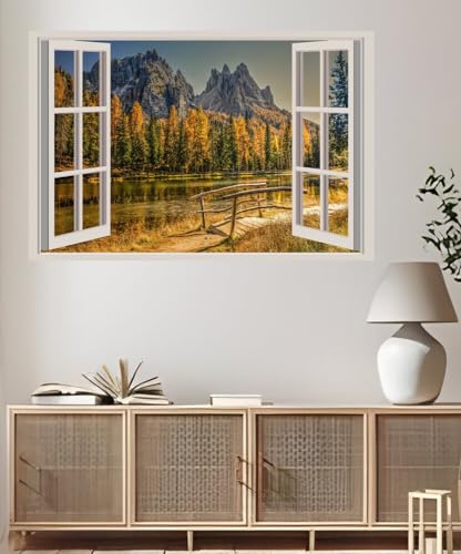 JVERF - JZZA23161 Italy Mountains Autumn Lake Misurina Alps HDR| Self-Adhesive Open Window Wall Sticker