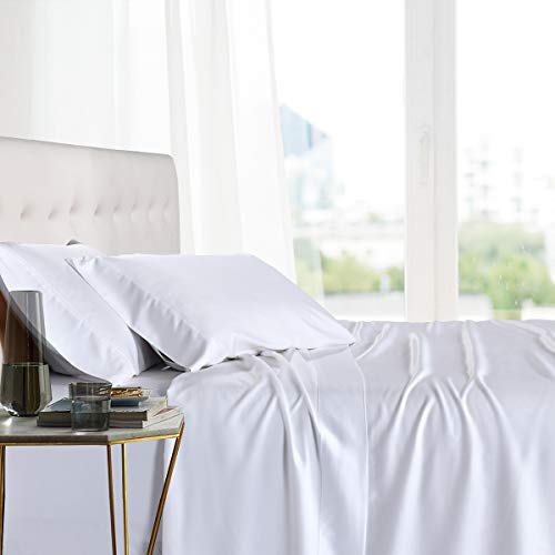 Split-King (2 TXL), White : Split-King: Adjustable King White Silky Soft Bed Sheets 100% Rayon from Bamboo Sheet Set