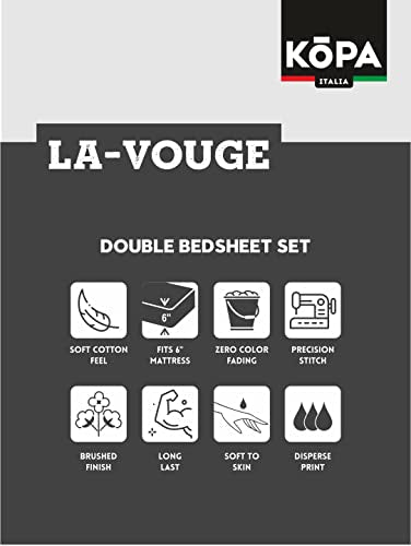 KOPA Extra Smooth Micro Double Bedsheet with 2 Pillow Covers -3pc Set (la-Vogue) | Extra Smooth Cotton Feel - Glace Cotton | 1 Bedsheet with 2 King Size Pillow Covers Floral-Grey