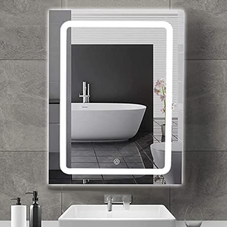 SmileSellers Led mirror Wall Mounted Rectangular Bathroom Backlit Glass with Warm Light + White Light + Cool day Light 18x24 Inch