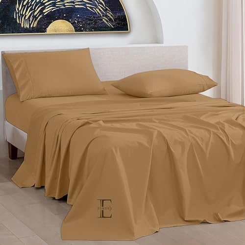 EDMUND -Queen Size Cotton Bedsheet | 600 TC Egyptain Cotton Bedsheet Set Queen Size Bedsheet (92"X102" Inches) with 2 Pillow Covers |Queen Size -Beige