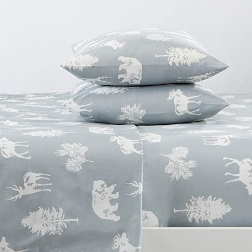 3-Piece Lodge Printed Ultra-Soft Microfiber Sheet Set. Beautiful Patterns Drawn from Nature, Comfortable, All-Season Bed Sheets. (Twin, Forest Animal - Light Grey)