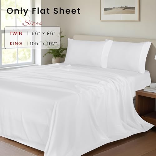 ZOYER Microfiber Flat Sheet - 6 Pack - Top Sheet Only Soft Brushed Fabric - Shrinkage & Fade Resistant Flat Bed Sheet (King, White)