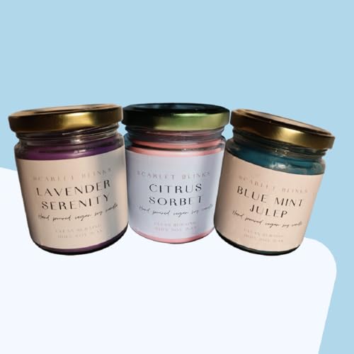 Scarlet Blinks Citrus Sorbet | Blue Mint Candles | Lavender Serenity Candles | Soy Wax Candles | Aroma Therapy Candles | Burning Time :-45HRS Pack of 3