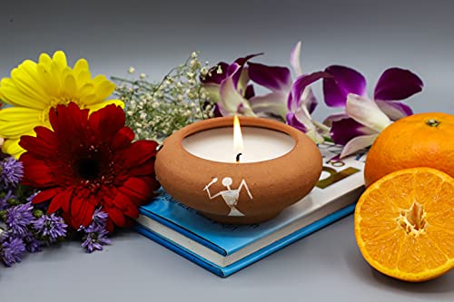 Aturabi Home Earthen Candle, Ashtray Shape, Farmer Paint, Pack of 1, Orange-Vanilla