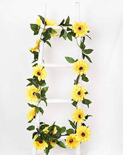 DearHouse 2 Pack Artificial Sunflower Garland Silk Sunflower Vine Artificial Flowers with Green Leaves Wedding Table Decor