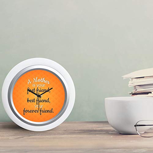 TheYaYaCafe Yaya Cafe A Mother is Your Forever Friend Desk Clock Canvas Home Decor - 6x6 inches, Round (White Frame, Unbreakable Flexiglass Cover, Analog)