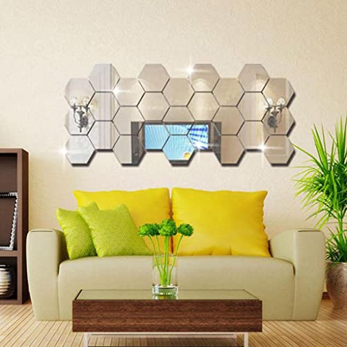 ATORSE® 12X 3D Hexagon Wall Stickers Mirror Acrylic DIY Home Decor Silver 40X23Mm