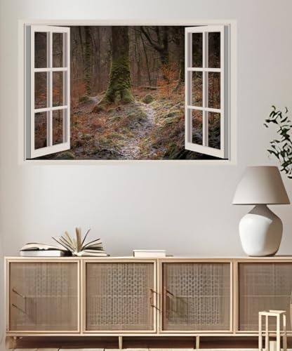 JVERF - JZZA27534 Scotland Forests Galloway Trees Moss Frost| Self-Adhesive Open Window Wall Sticker