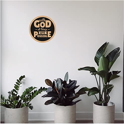 DOTME With God All Things Are Possible Quotes Wooden With Vinyl Sticker Design Decorative Circle Shape Wall Decor For Home Kids Bedroom Living Room Kitchen Hall DIY Art (10 INCH)