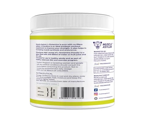 Muscle Asylum 100% Pure L-Glutamine Enables Faster Recovery- 50 Servings, 250gm Unflavored