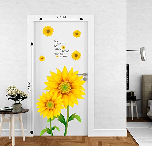 Divine Designs™ PVC Vinyl Self-Adhesive Sunflowers Shining Door Sticker for Living Room, Bedroom, Office Wall Decoration (20 X 42 INCH) Pack 1