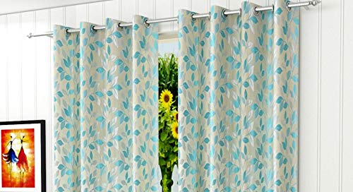 Akshaan Texo Fab Curtains for Door 7 Feet Long | Door Window Curtain | Premium Polyester Weaved Parda | Latest Modern Parde for Living Room Bedroom | Home Office Screens | Eyelet Ring (Aqua, 1pc Only)