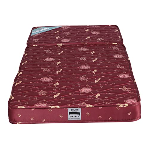 COLOFLY Three Fold 4 inch High Density Soft Bounce PU Foam Mattress Maroon (Single 72x35x4 inch)