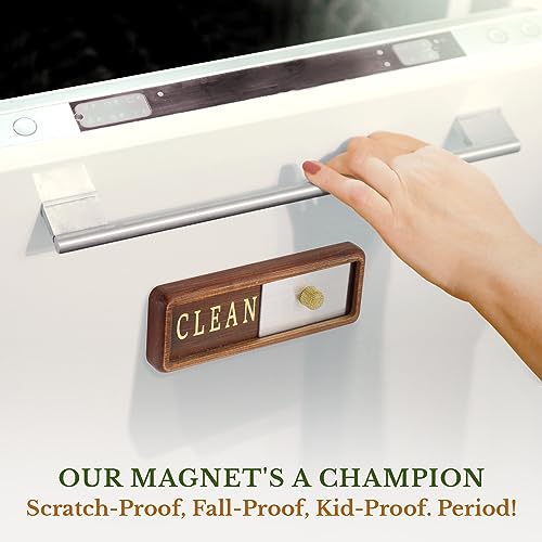 TEYGA Bamboo Dishwasher Clean Dirty Magnet Sign, with Stainless Steel Window - Dishwasher Magnet Clean Dirty, No-Scratch Strong Magnets, 2 Double-Sided Stickers, Dirty Clean Dishwasher Magnet Cover