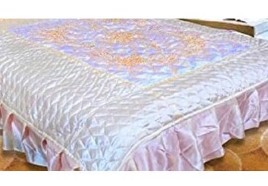 Designer Jaipuri Satin Silk Double Queen Bedsheet with 2 Pillow Cover Cream Bedding Set (1 Bedsheet & 1 Pillow Cover)