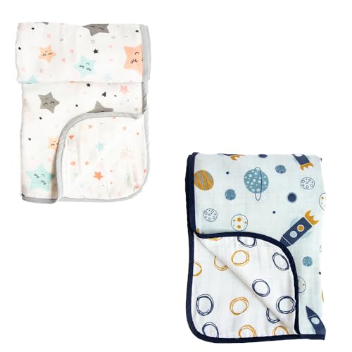 Yellow Doodle Twinkly Stars + Child of The Universe Reversible Muslin Blanket - Adorable Combo for Unisex Baby Ages 0-4 Years