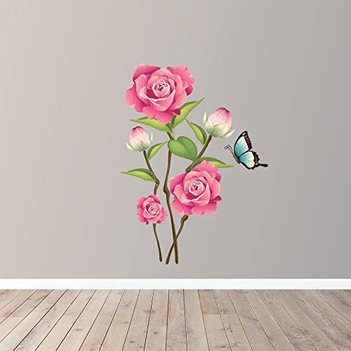 Wallzone Rose Plant Large Vinyl Wallsticker for Home Decoration ( 65 cm x 89 cm)