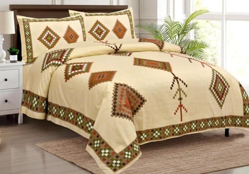 House of SR Retails Pure Cotton Super King Size Bedsheet 100x108 inch - Traditional Design, Durable & Washable - Premium Look with Tradional Cream Colour