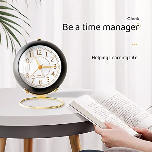 Desk Clocks Classic Non-Ticking Tabletop Alarm Clock with Backlight Battery Operated Mini Digital Dial Gold Cute Small Table Clocks for Shelf Bedroom Office Living Room Kitchen Indoor Decor (Black)