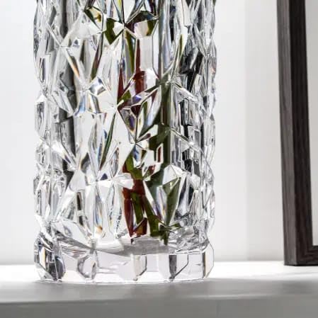 Source India Glass Dimond Cut Flower Vase (Crystal Clear 8 Inch) Clear Crystal Vase,Orchid Pattern Glass Vase for Centerpieces Modern Flower Vase Decorative