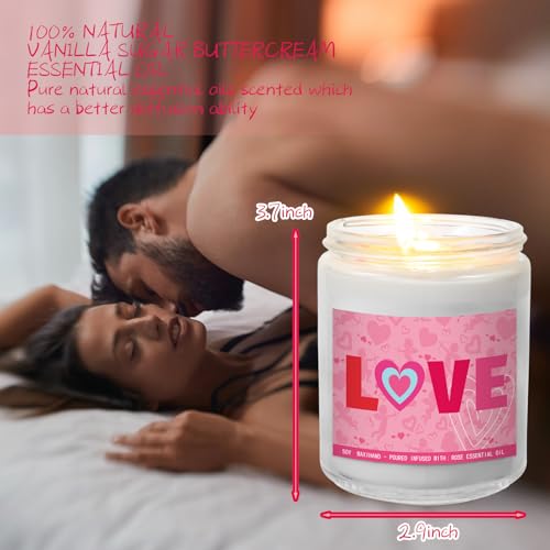 Threlaco 4 Pcs Romantic Gifts for Her, Valentines Day Gifts for Her, Happy Birthday Gifts for Women, Sandalwood, Rose, Lavender, Cream Vanilla Soy Love Candle for Mom Girlfriend Wife, 7 oz